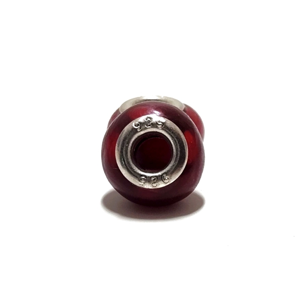Pandora Style Murano Glass Bead Spacer 925 Sterling Silver Burgundy Polka Dots - Picture 3 of 11